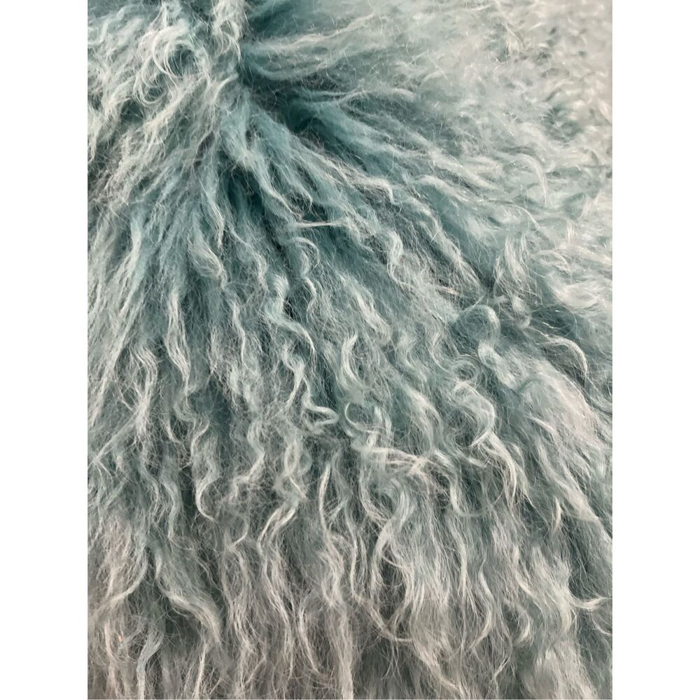 Z GALLERIE Mongolia Fur Pillow in aqua green 22" x 22" sheep fluffy - Picture 3 of 4